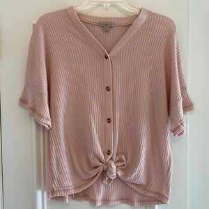 Boutique waffle knit top. XS. Light pink. Functional buttons. Like new.